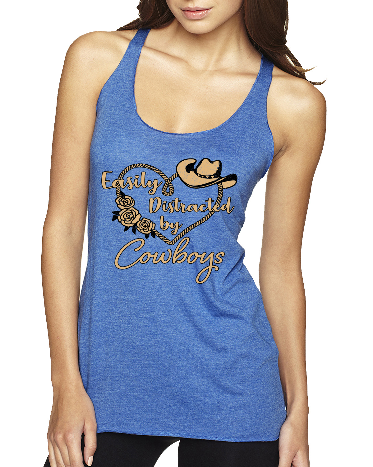 Easily Distracted by Cowboys Southern West Wild Tri-Blend Racerback Tank Top - Picture 12 of 16
