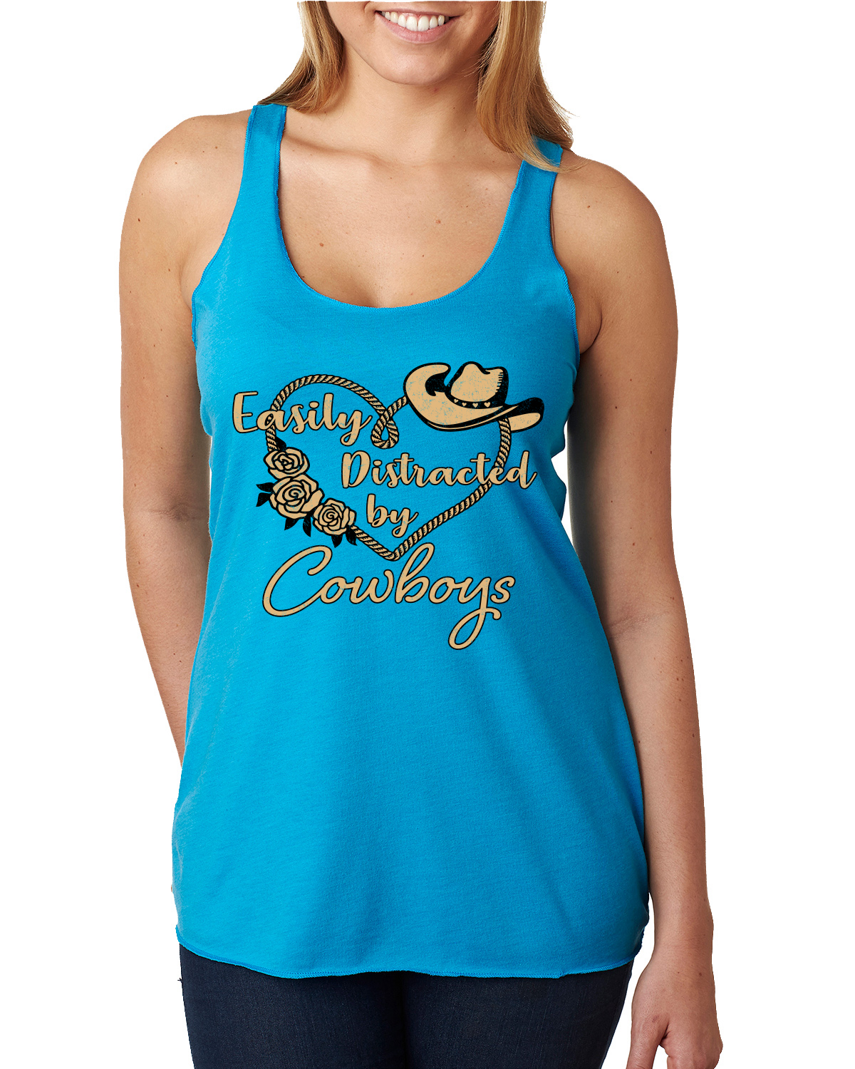 Easily Distracted by Cowboys Southern West Wild Tri-Blend Racerback Tank Top - Picture 13 of 16