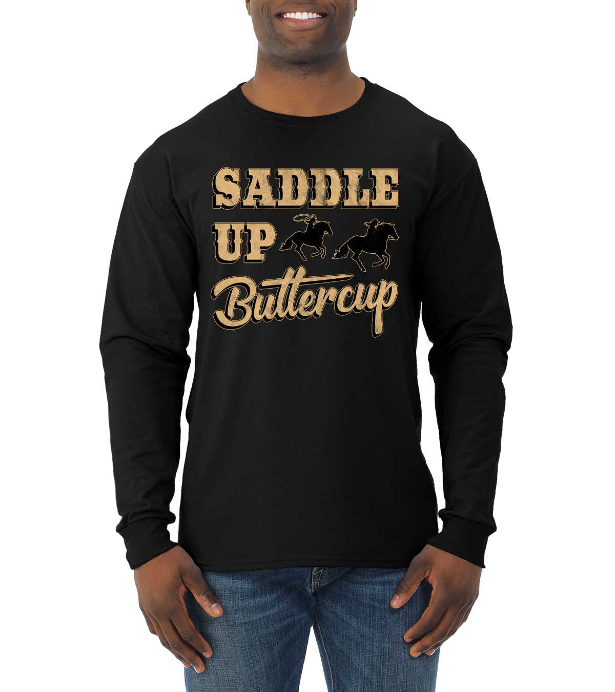 Saddle Up Buttercup Cowgirl Cowboy Men Long Sleeve Shirt - Picture 3 of 17