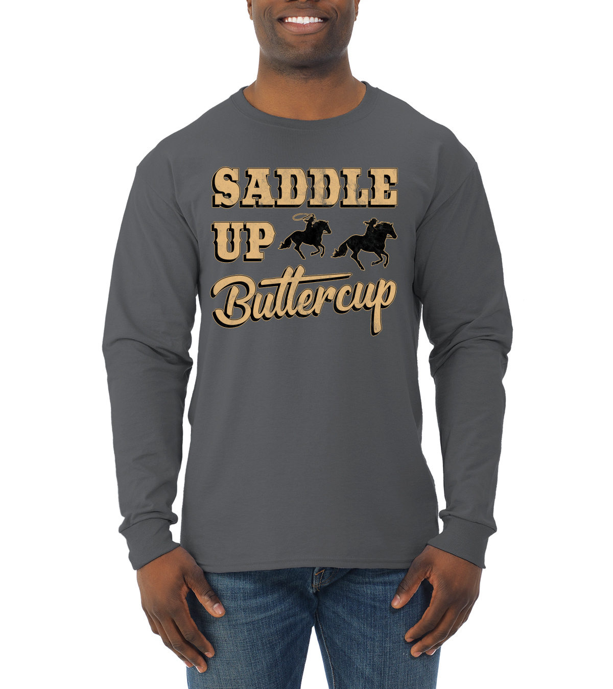 Saddle Up Buttercup Cowgirl Cowboy Men Long Sleeve Shirt - Picture 4 of 17