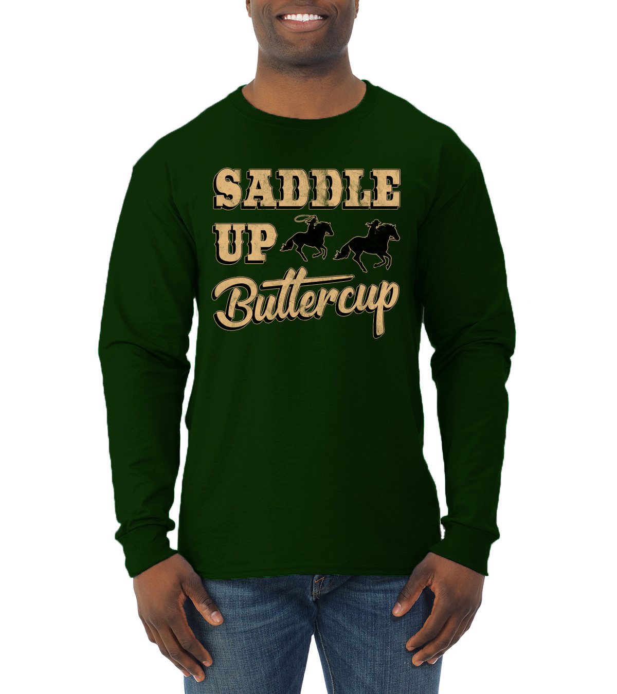 Saddle Up Buttercup Cowgirl Cowboy Men Long Sleeve Shirt - Picture 5 of 17