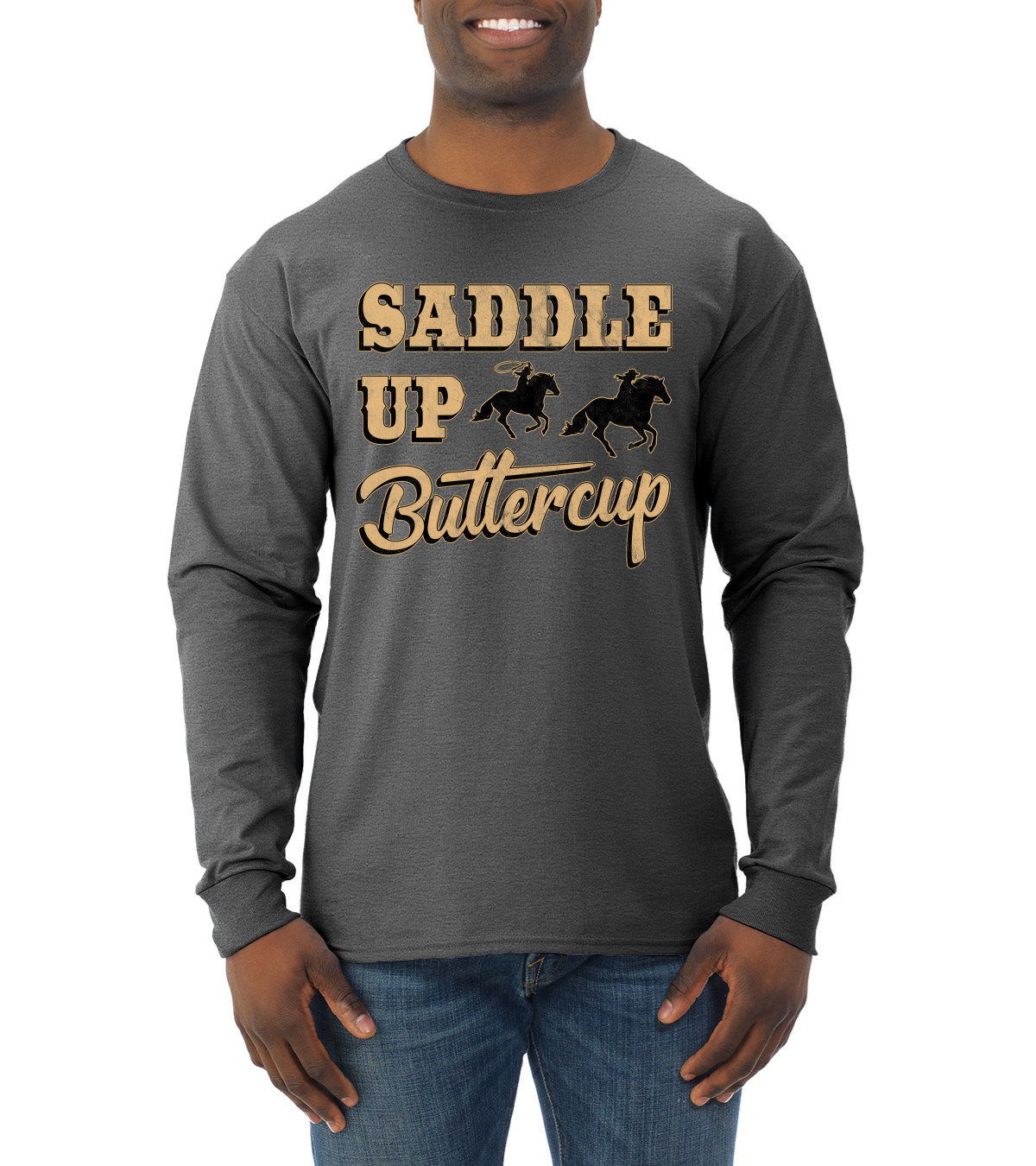 Saddle Up Buttercup Cowgirl Cowboy Men Long Sleeve Shirt - Picture 6 of 17