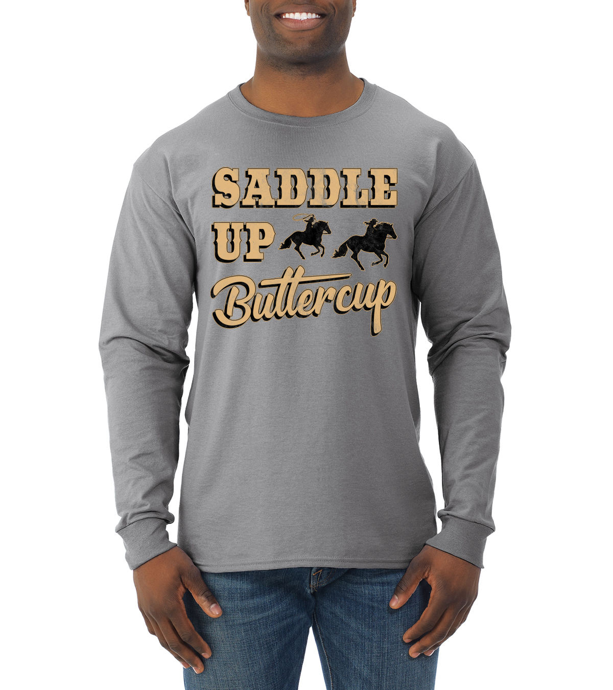 Saddle Up Buttercup Cowgirl Cowboy Men Long Sleeve Shirt - Picture 7 of 17