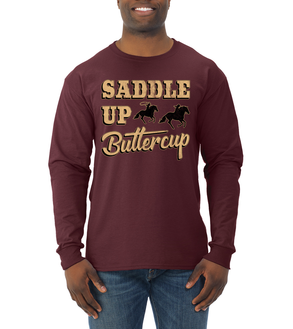 Saddle Up Buttercup Cowgirl Cowboy Men Long Sleeve Shirt - Picture 11 of 17