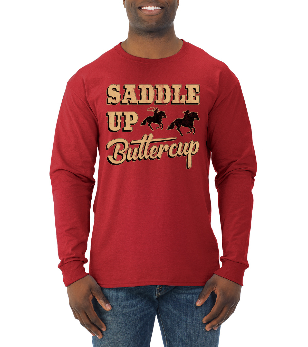 Saddle Up Buttercup Cowgirl Cowboy Men Long Sleeve Shirt - Picture 13 of 17