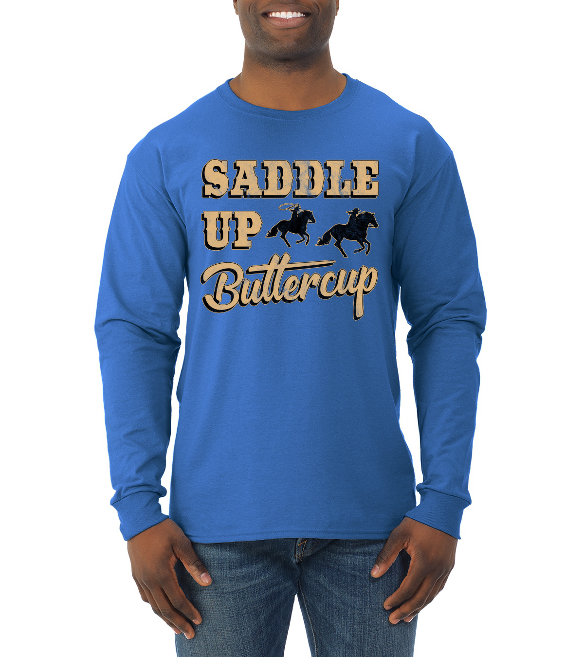 Saddle Up Buttercup Cowgirl Cowboy Men Long Sleeve Shirt - Picture 14 of 17