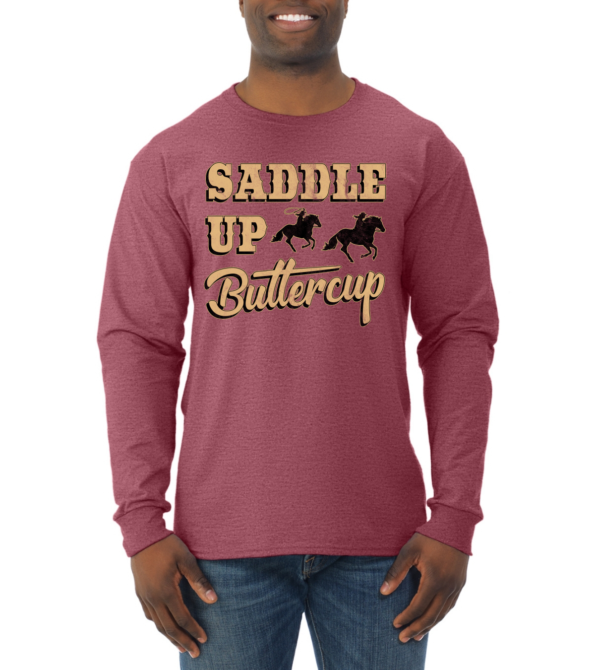 Saddle Up Buttercup Cowgirl Cowboy Men Long Sleeve Shirt - Picture 16 of 17