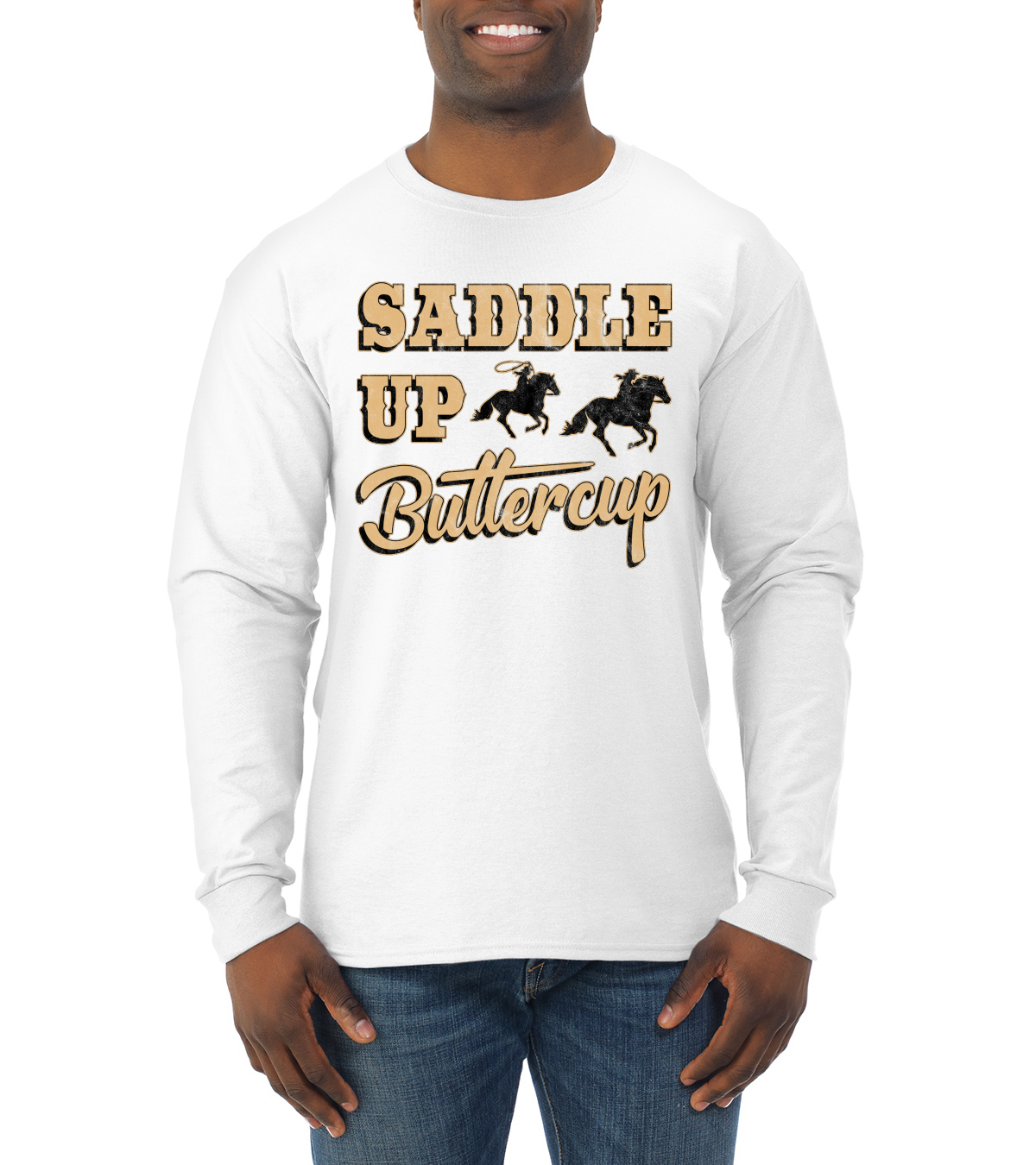 Saddle Up Buttercup Cowgirl Cowboy Men Long Sleeve Shirt - Picture 17 of 17