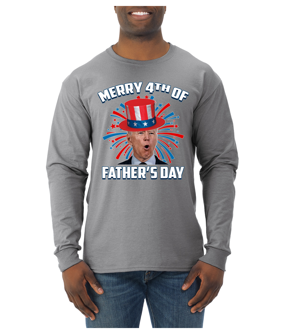Joe Biden Merry 4th Of Father's Day Funny 4th of July Men Long Sleeve Shirt - Picture 7 of 17