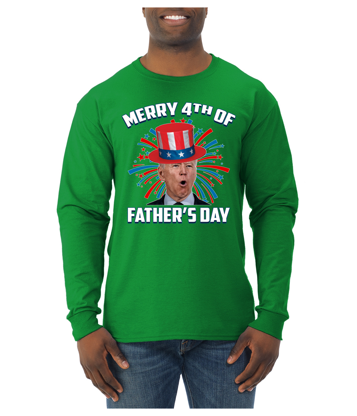 Joe Biden Merry 4th Of Father's Day Funny 4th of July Men Long Sleeve Shirt - Picture 8 of 17