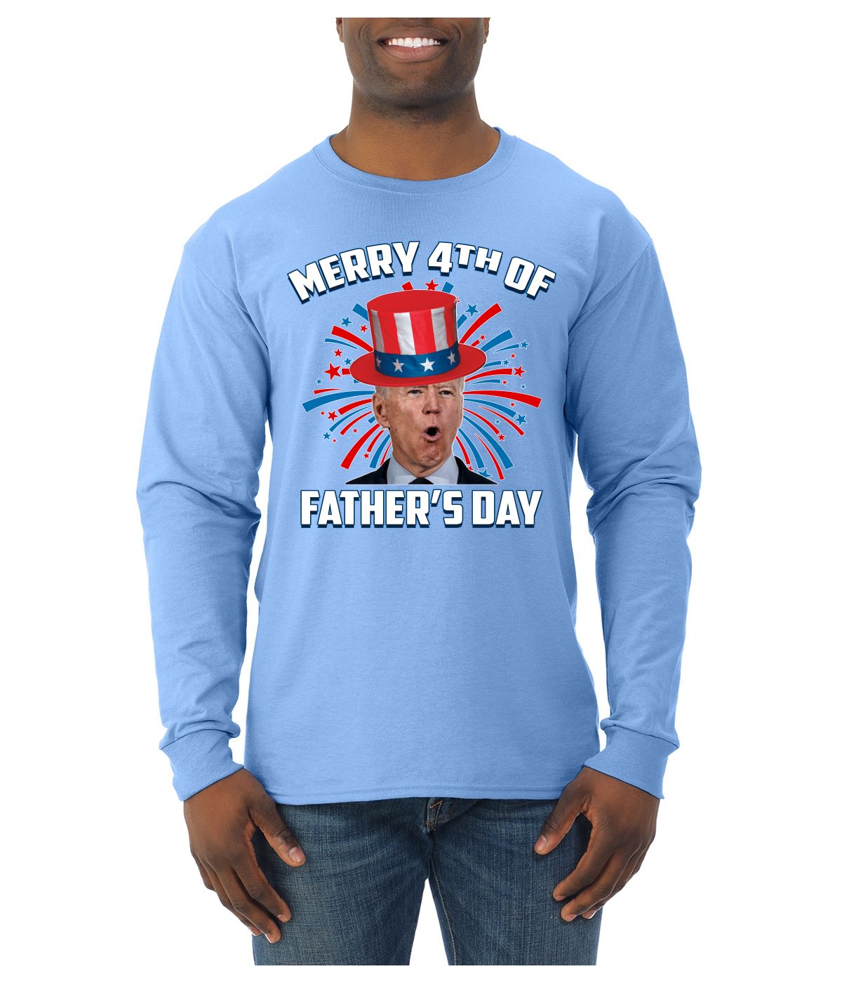 Joe Biden Merry 4th Of Father's Day Funny 4th of July Men Long Sleeve Shirt - Picture 17 of 17