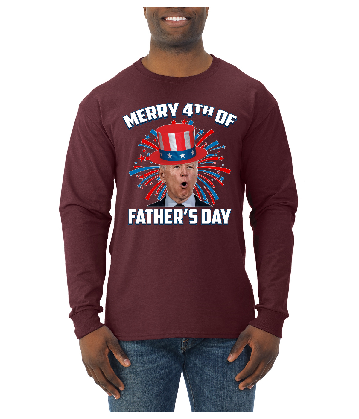 Joe Biden Merry 4th Of Father's Day Funny 4th of July Men Long Sleeve Shirt - Picture 10 of 17