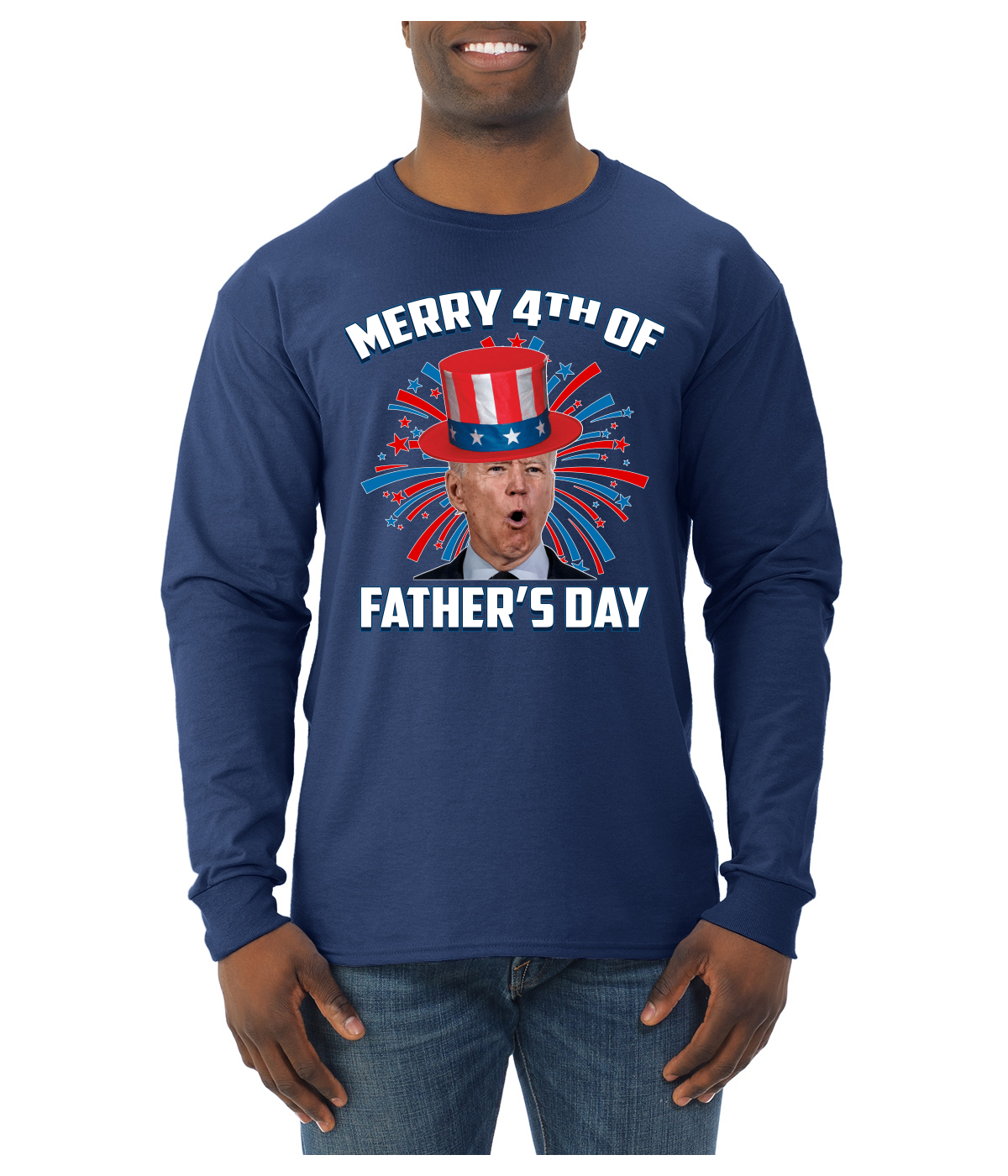 Joe Biden Merry 4th Of Father's Day Funny 4th of July Men Long Sleeve Shirt - Picture 11 of 17