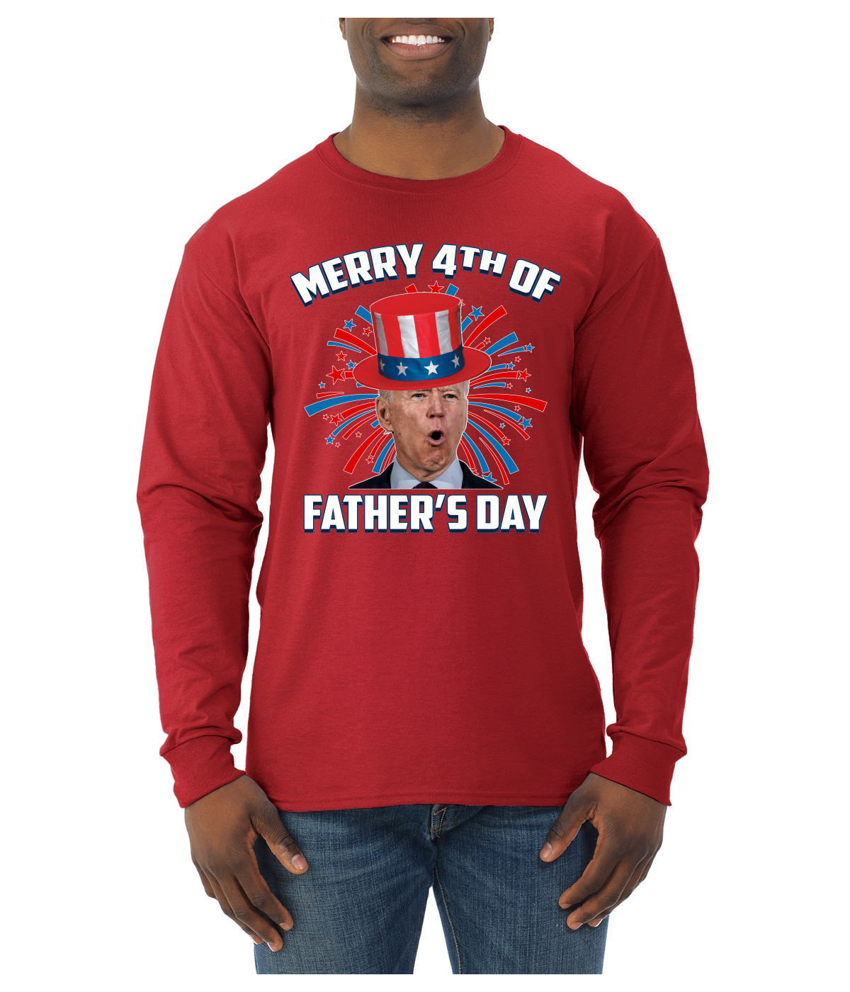 Joe Biden Merry 4th Of Father's Day Funny 4th of July Men Long Sleeve Shirt - Picture 12 of 17