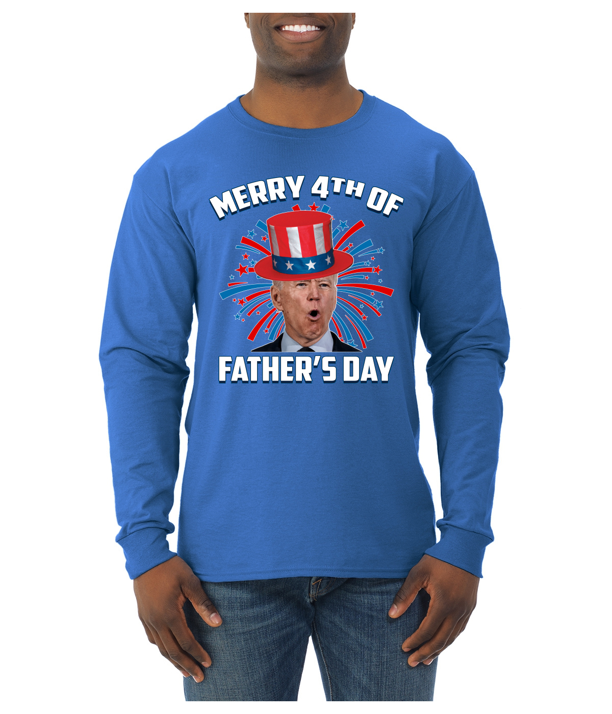 Joe Biden Merry 4th Of Father's Day Funny 4th of July Men Long Sleeve Shirt - Picture 13 of 17