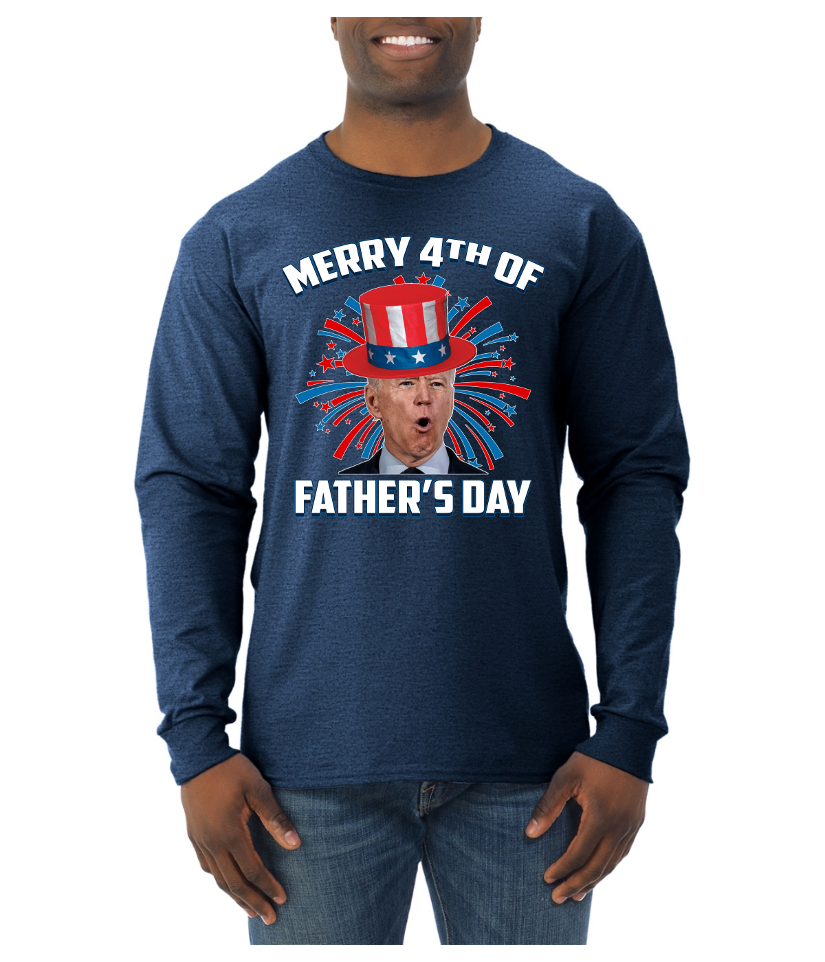 Joe Biden Merry 4th Of Father's Day Funny 4th of July Men Long Sleeve Shirt - Picture 14 of 17