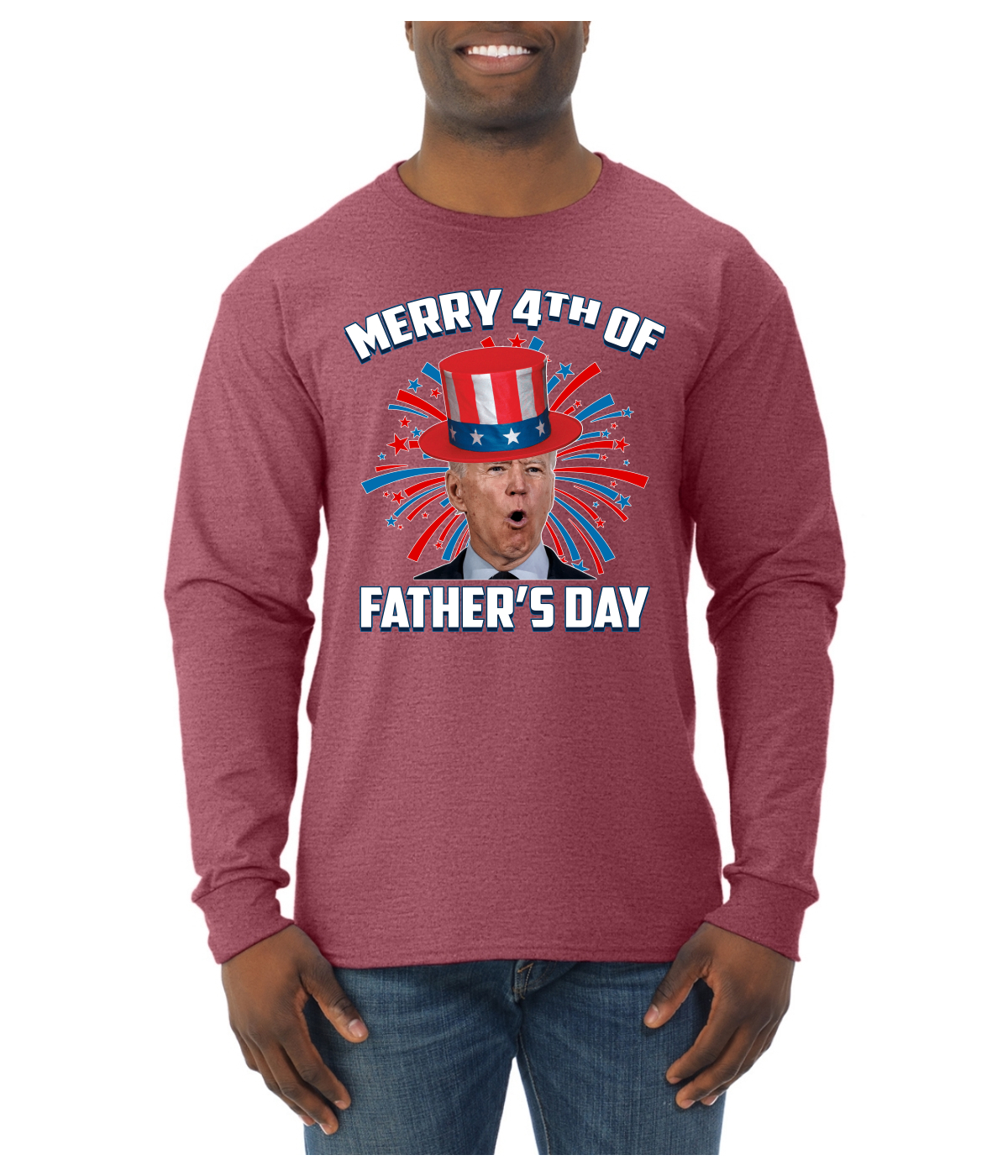 Joe Biden Merry 4th Of Father's Day Funny 4th of July Men Long Sleeve Shirt - Picture 15 of 17