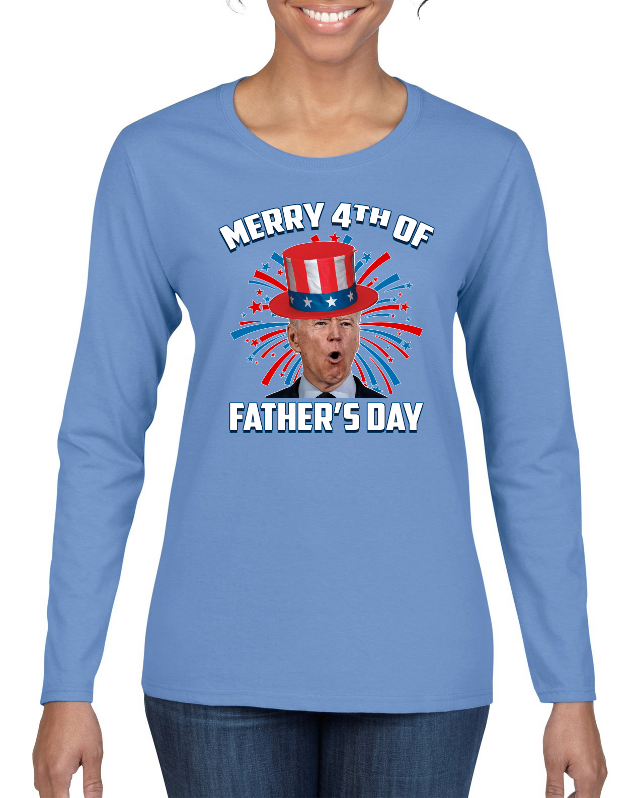 Joe Biden Merry 4th Of Father's Day Funny 4th of July Women Graphic Long Sleeve - Picture 13 of 13