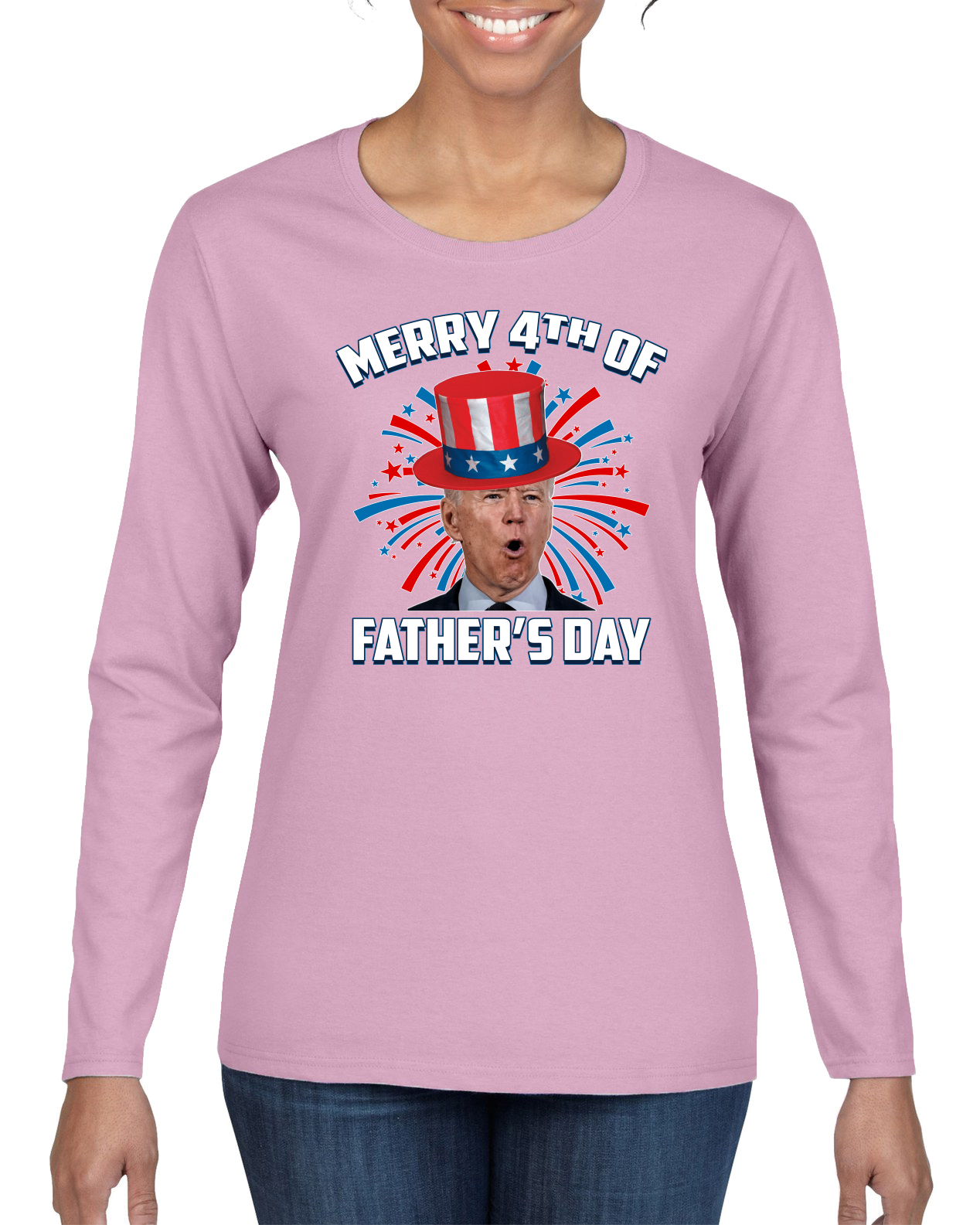 Joe Biden Merry 4th Of Father's Day Funny 4th of July Women Graphic Long Sleeve - Picture 7 of 13