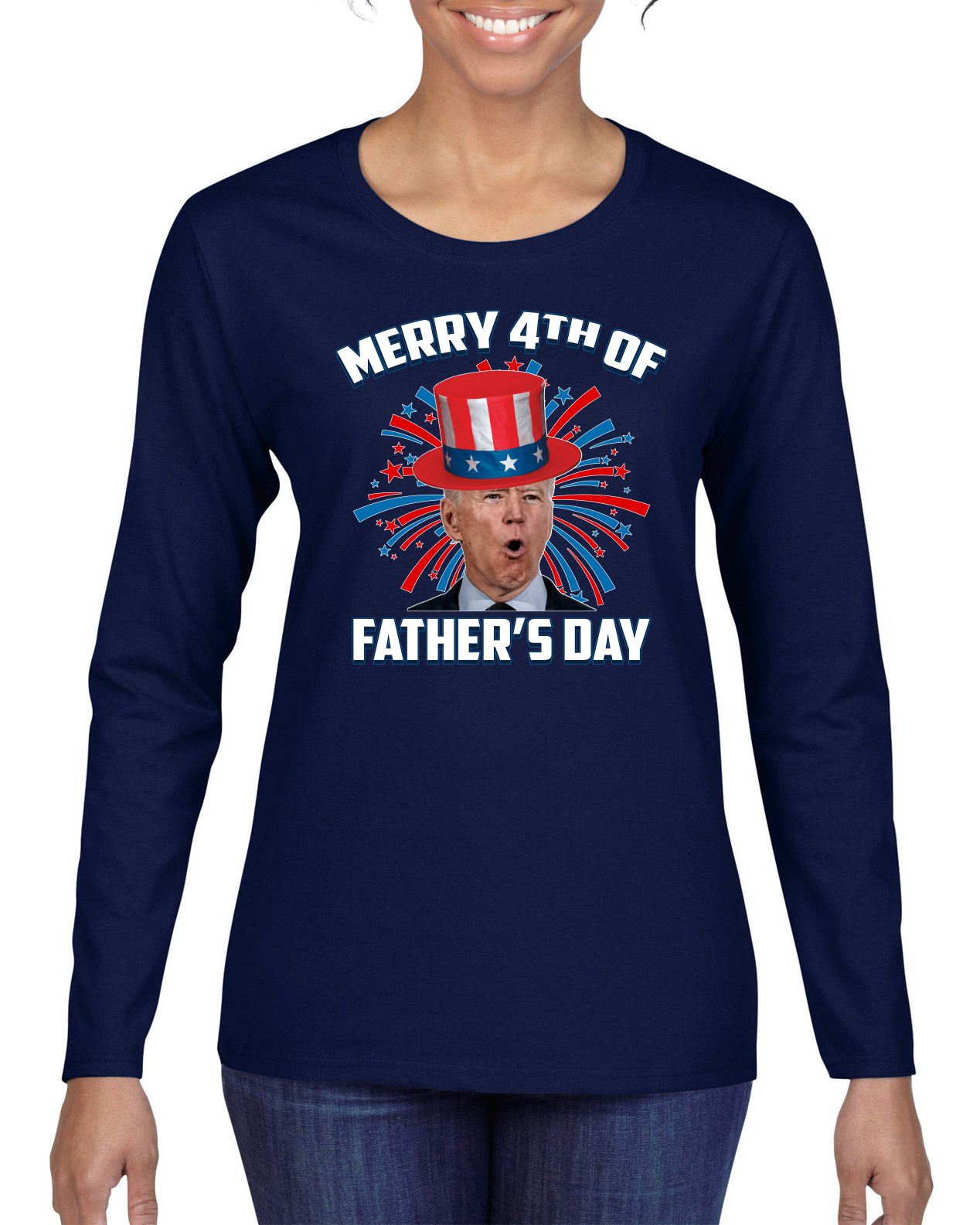 Joe Biden Merry 4th Of Father's Day Funny 4th of July Women Graphic Long Sleeve - Picture 8 of 13