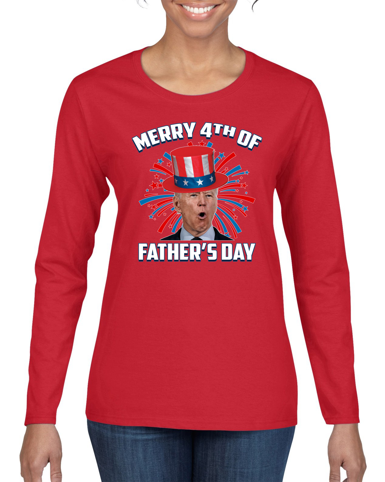 Joe Biden Merry 4th Of Father's Day Funny 4th of July Women Graphic Long Sleeve - Picture 10 of 13