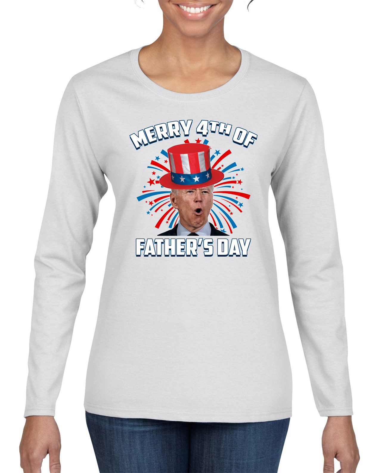 Joe Biden Merry 4th Of Father's Day Funny 4th of July Women Graphic Long Sleeve - Picture 12 of 13