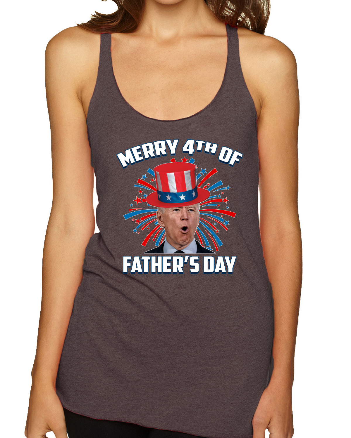 Joe Biden Merry 4th Of Father's Day Funny 4th of July Racerback Tank Top - Picture 3 of 16