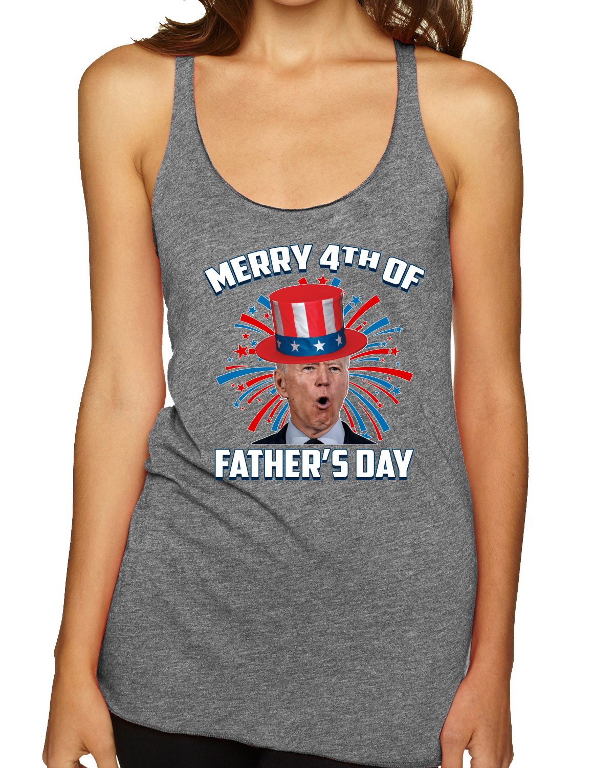 Joe Biden Merry 4th Of Father's Day Funny 4th of July Racerback Tank Top - Picture 8 of 16