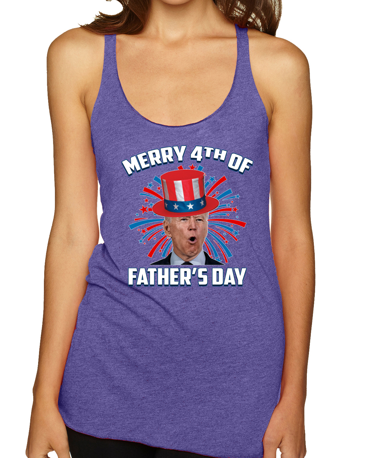 Joe Biden Merry 4th Of Father's Day Funny 4th of July Racerback Tank Top - Picture 4 of 16