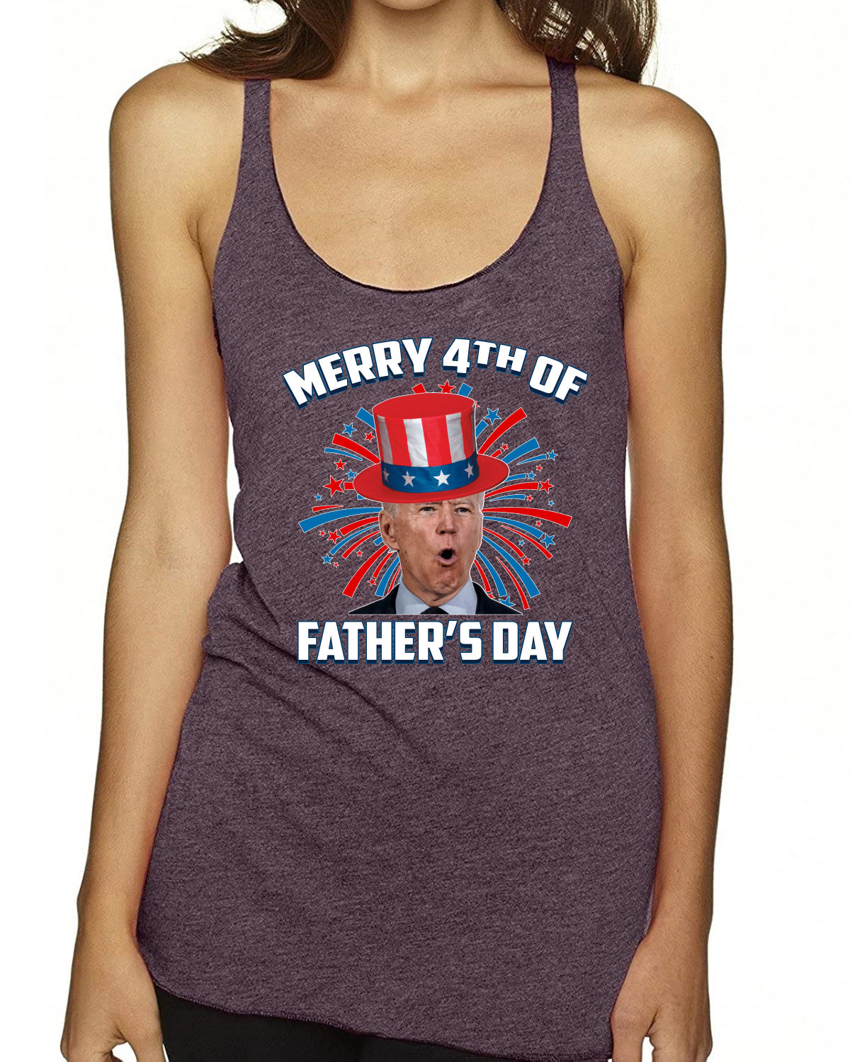 Joe Biden Merry 4th Of Father's Day Funny 4th of July Racerback Tank Top - Picture 16 of 16