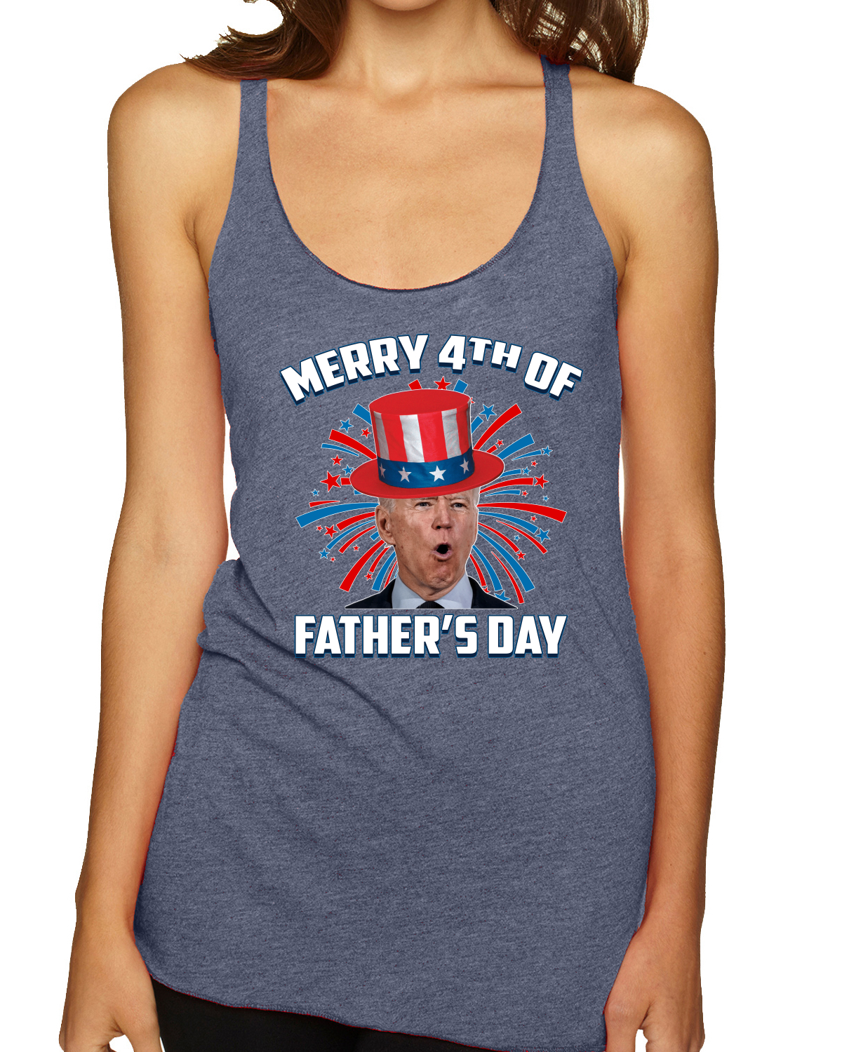 Joe Biden Merry 4th Of Father's Day Funny 4th of July Racerback Tank Top - Picture 10 of 16