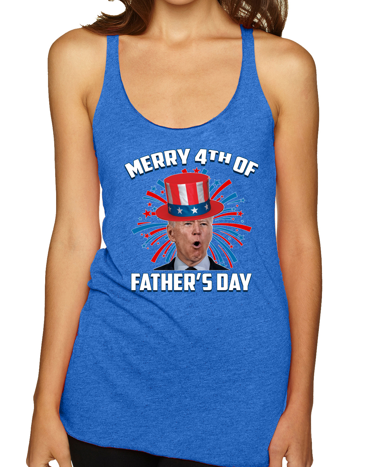 Joe Biden Merry 4th Of Father's Day Funny 4th of July Racerback Tank Top - Picture 12 of 16