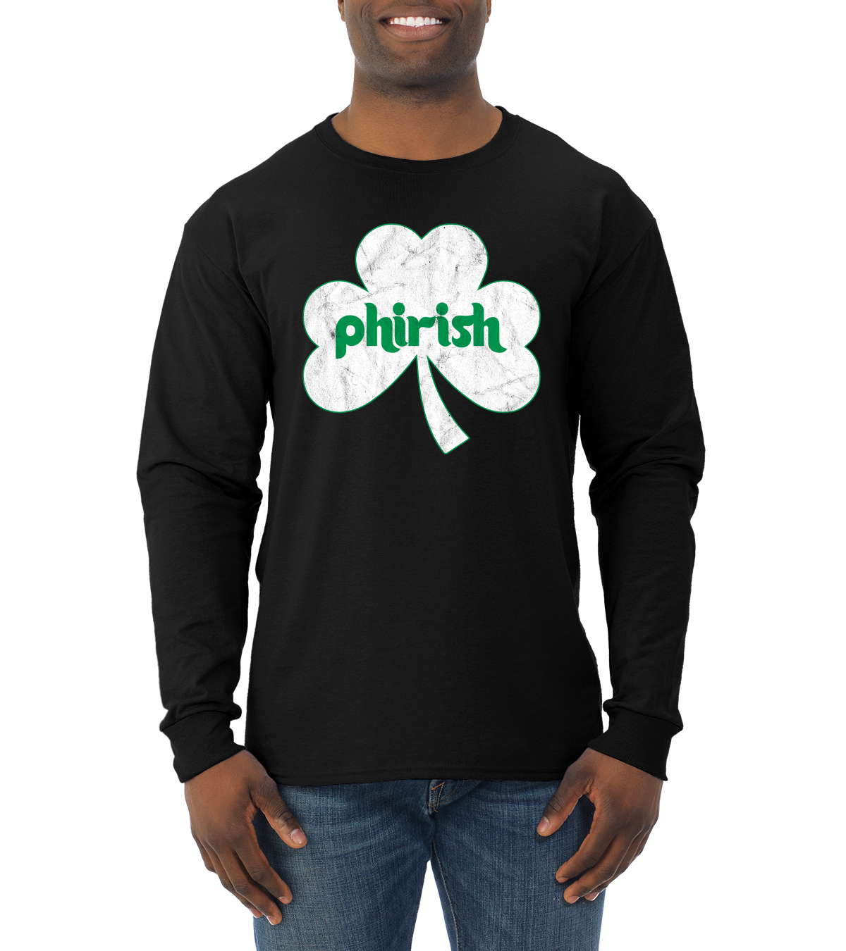Phirish Philadelphia Irish Pride Clover St Patricks Day Men Long Sleeve Shirt - Picture 3 of 6