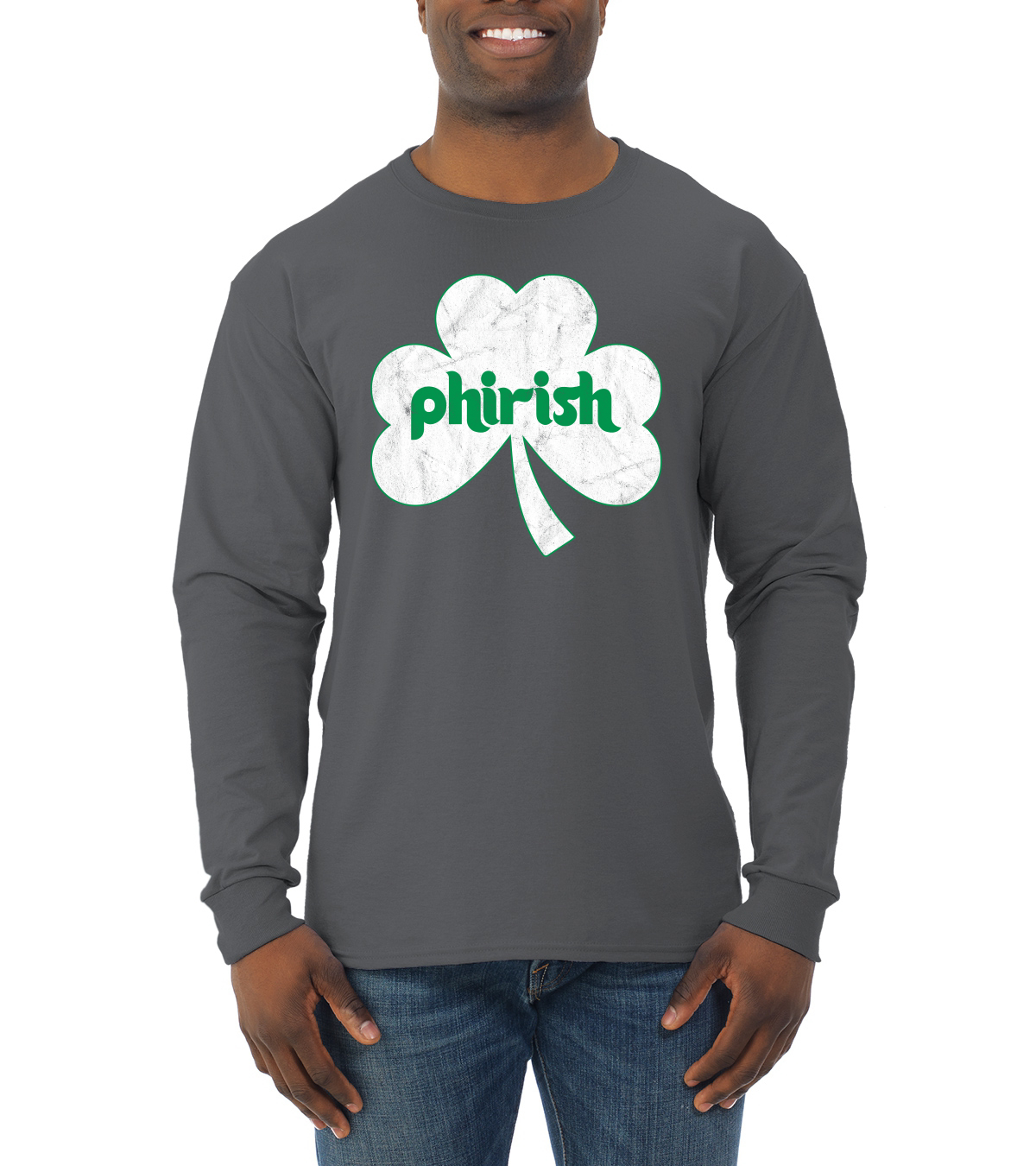 Phirish Philadelphia Irish Pride Clover St Patricks Day Men Long Sleeve Shirt - Picture 4 of 6
