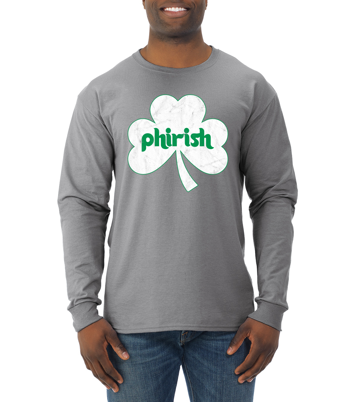 Phirish Philadelphia Irish Pride Clover St Patricks Day Men Long Sleeve Shirt - Picture 5 of 6