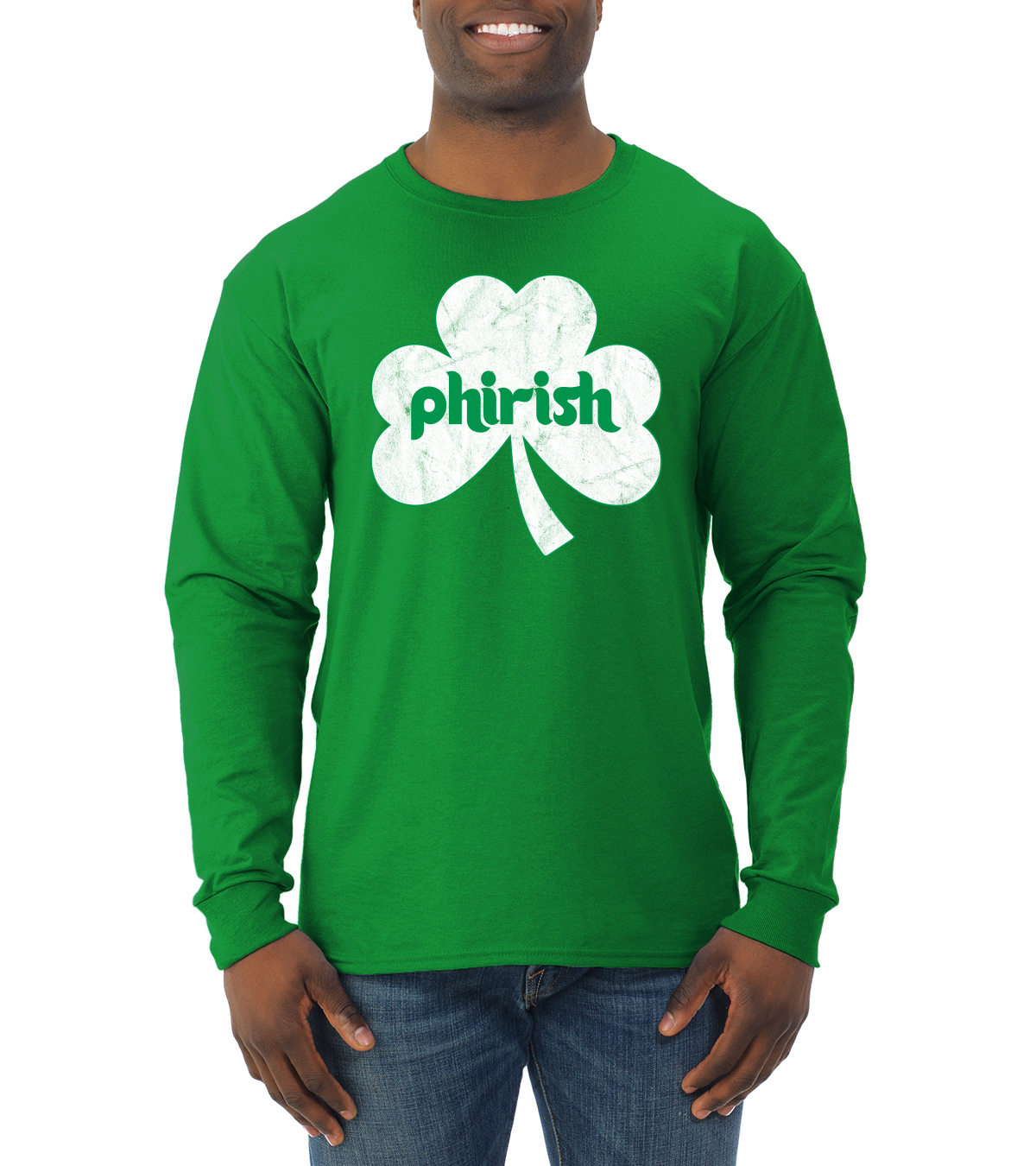 Phirish Philadelphia Irish Pride Clover St Patricks Day Men Long Sleeve Shirt - Picture 6 of 6