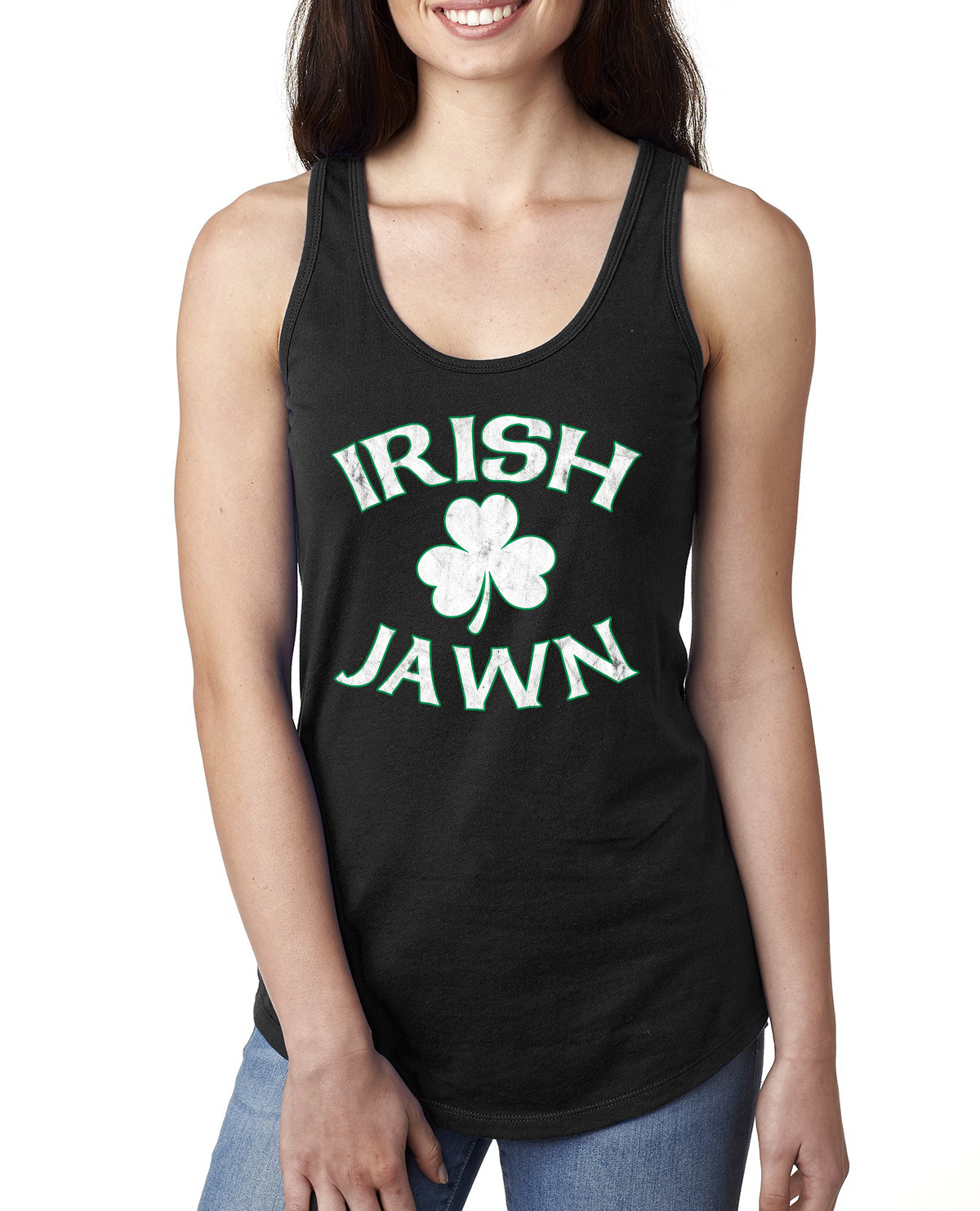 Camiseta sin mangas Irish Jawn Philadelphia Humor Trébol San Patricio Día Damas Racerback - Imagen 3 de 6