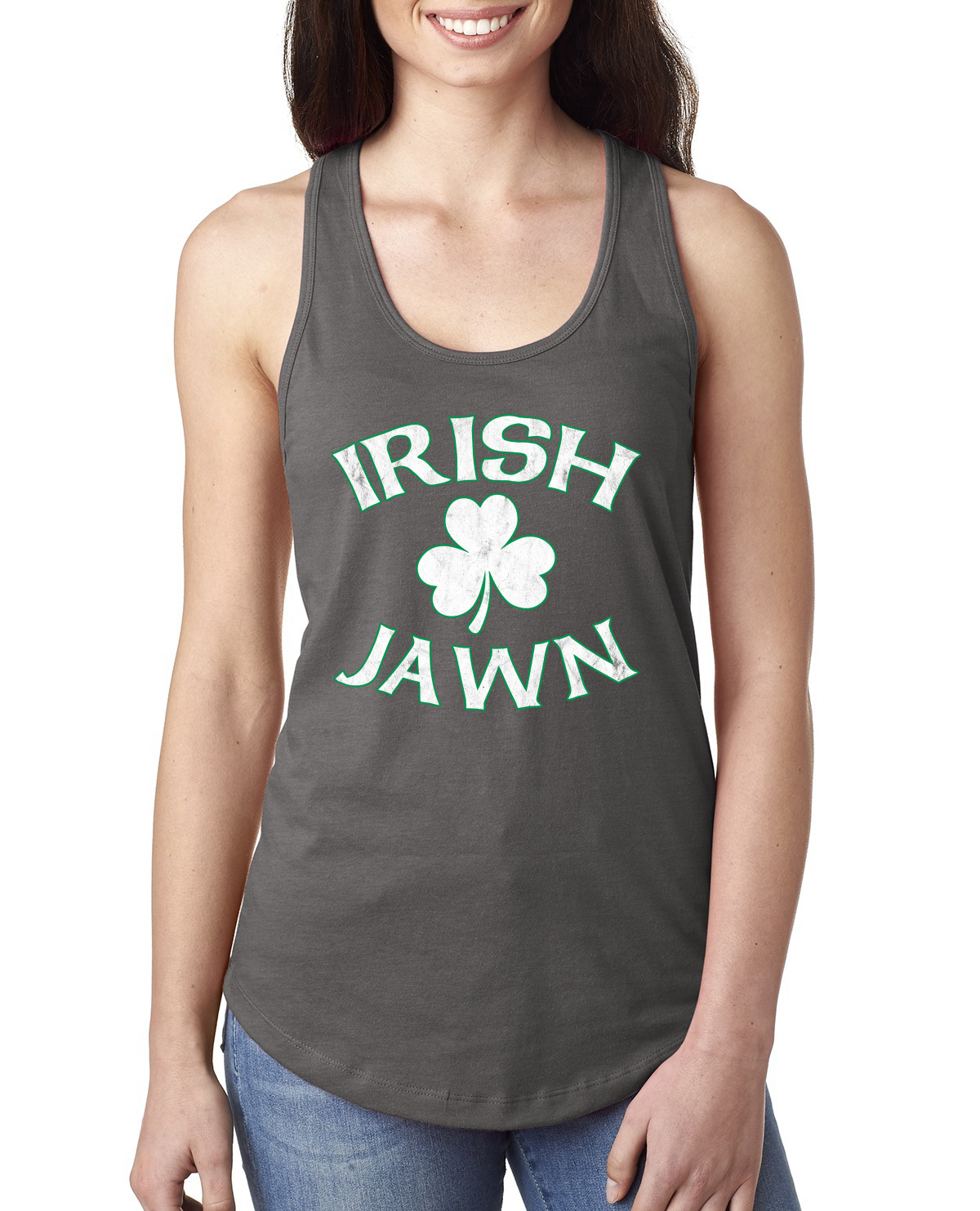 Camiseta sin mangas Irish Jawn Philadelphia Humor Trébol San Patricio Día Damas Racerback - Imagen 6 de 6