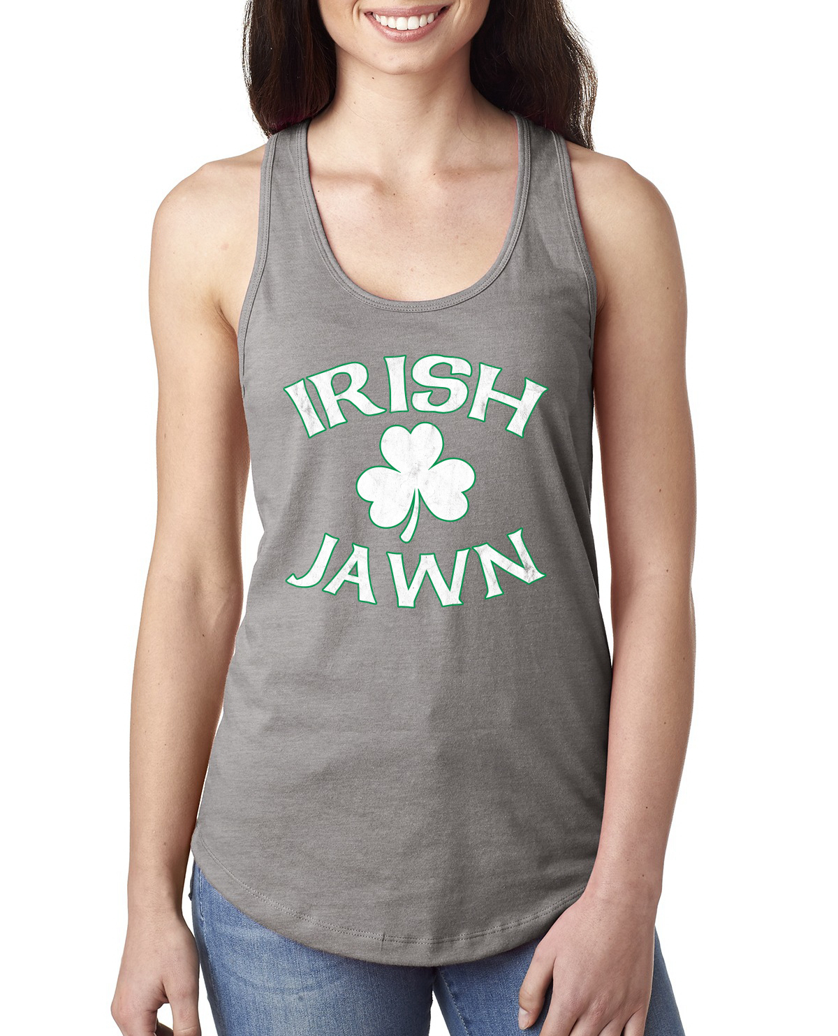 Camiseta sin mangas Irish Jawn Philadelphia Humor Trébol San Patricio Día Damas Racerback - Imagen 4 de 6
