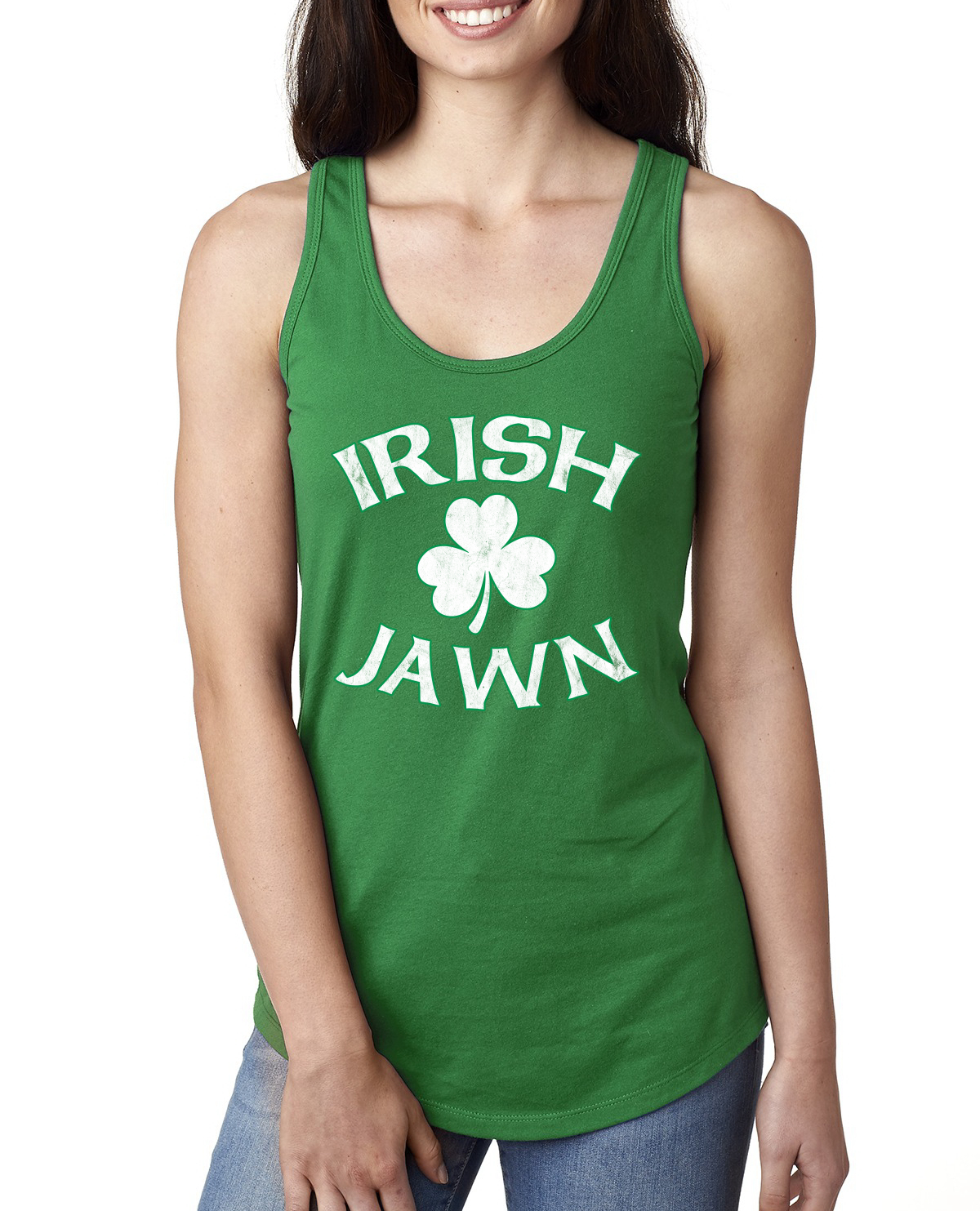 Camiseta sin mangas Irish Jawn Philadelphia Humor Trébol San Patricio Día Damas Racerback - Imagen 5 de 6