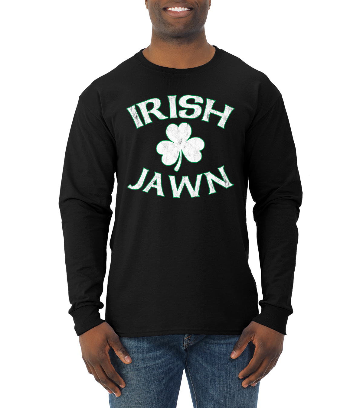 Irish Jawn Philadelphia Humor Clover St Patricks Day Men Long Sleeve Shirt - Picture 3 of 6