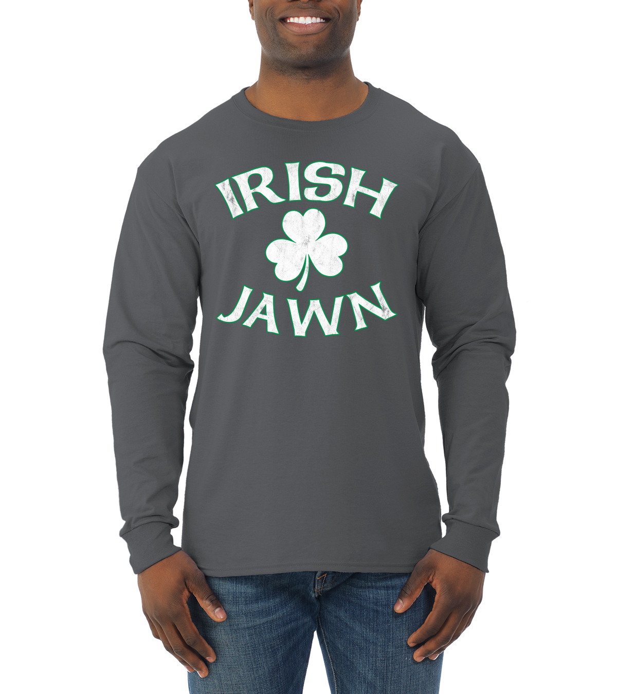 Irish Jawn Philadelphia Humor Clover St Patricks Day Men Long Sleeve Shirt - Picture 4 of 6
