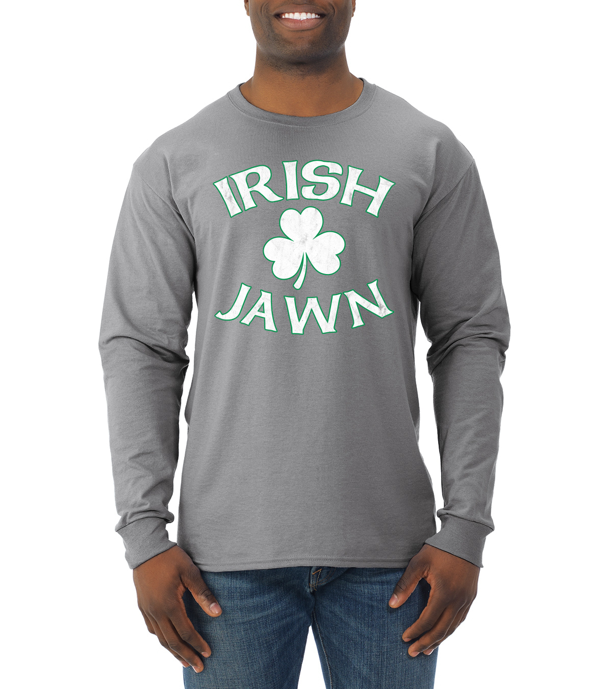 Irish Jawn Philadelphia Humor Clover St Patricks Day Men Long Sleeve Shirt - Picture 5 of 6