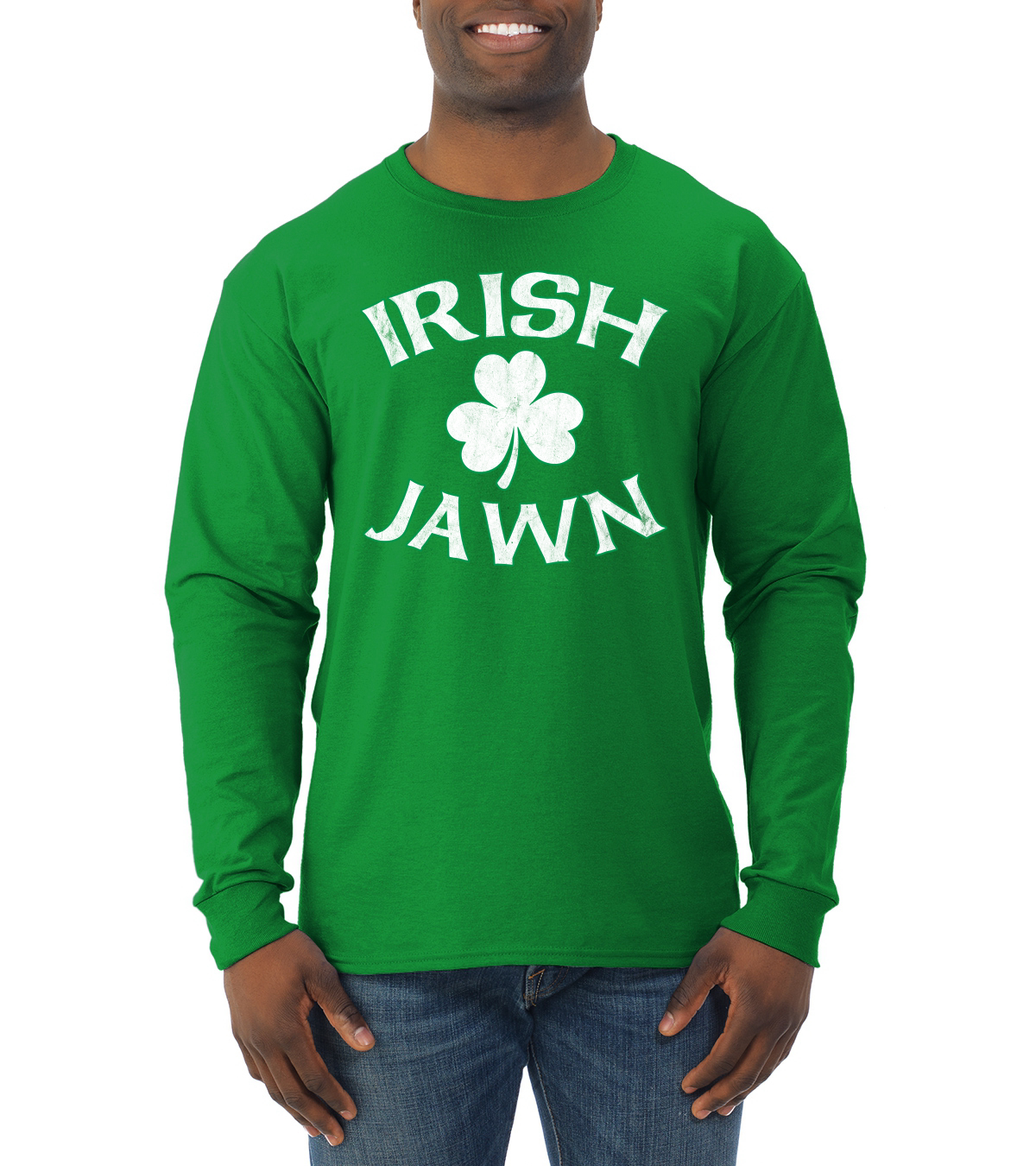 Irish Jawn Philadelphia Humor Clover St Patricks Day Men Long Sleeve Shirt - Picture 6 of 6