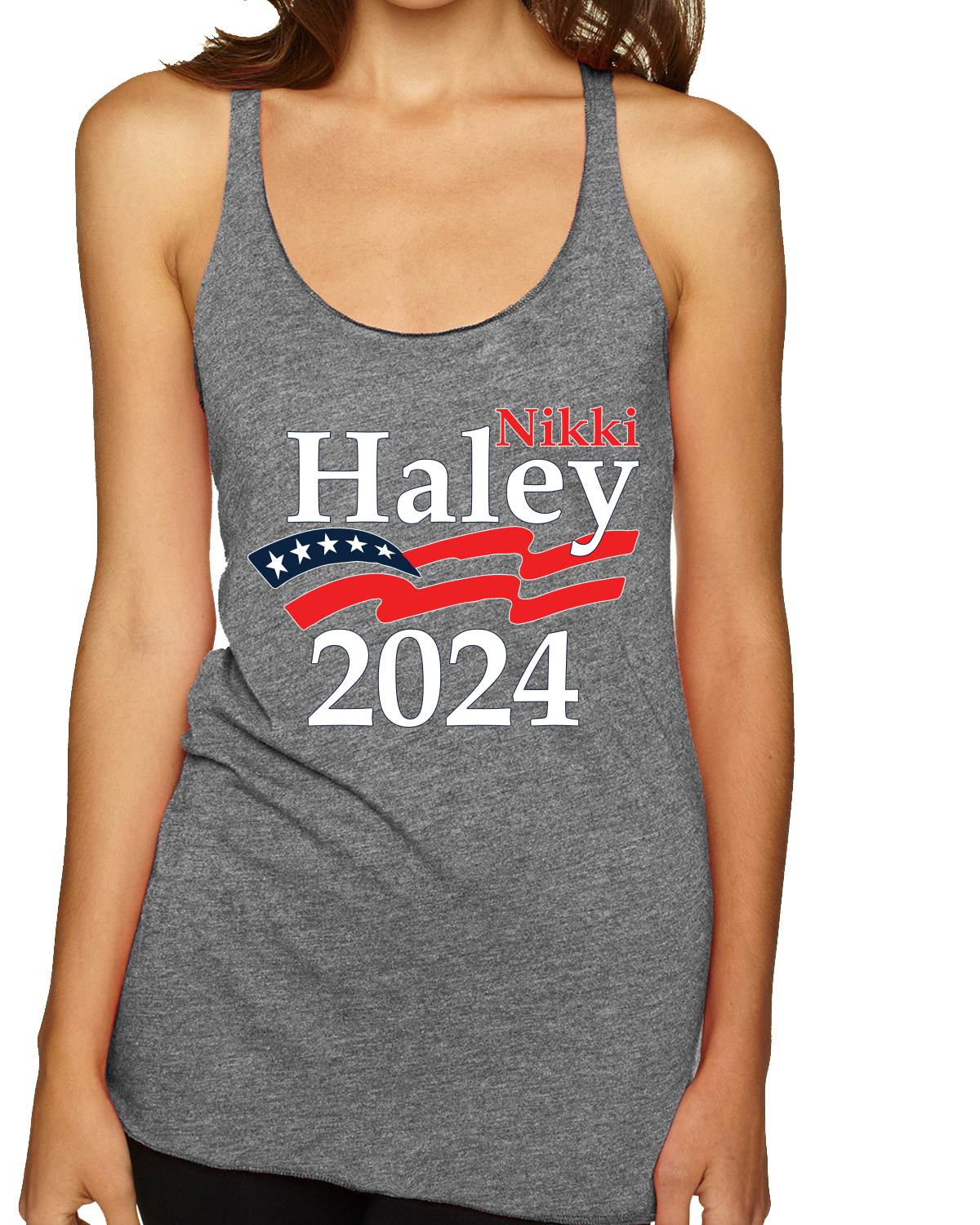 Camiseta sin mangas Haley 2024 Waving Flag American Pride Tri-Blend Racerback - Imagen 3 de 7