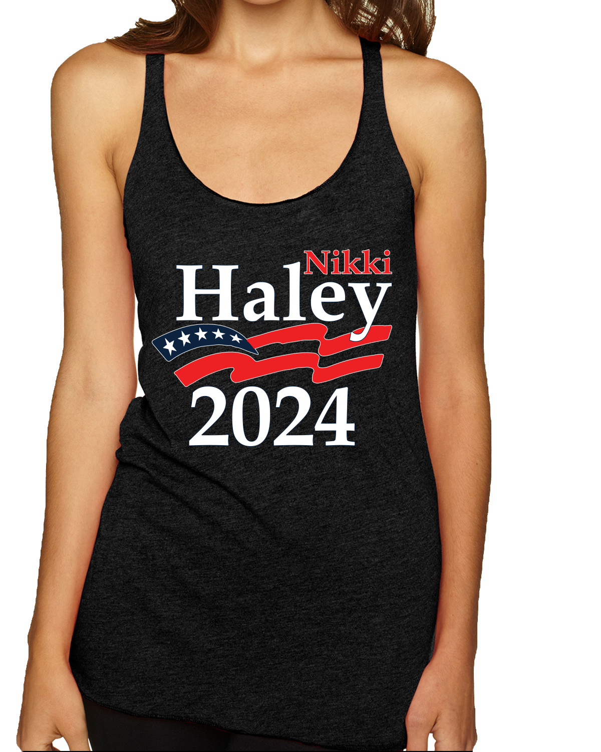 Camiseta sin mangas Haley 2024 Waving Flag American Pride Tri-Blend Racerback - Imagen 4 de 7