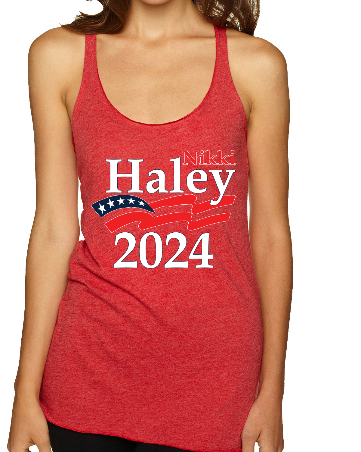 Camiseta sin mangas Haley 2024 Waving Flag American Pride Tri-Blend Racerback - Imagen 6 de 7