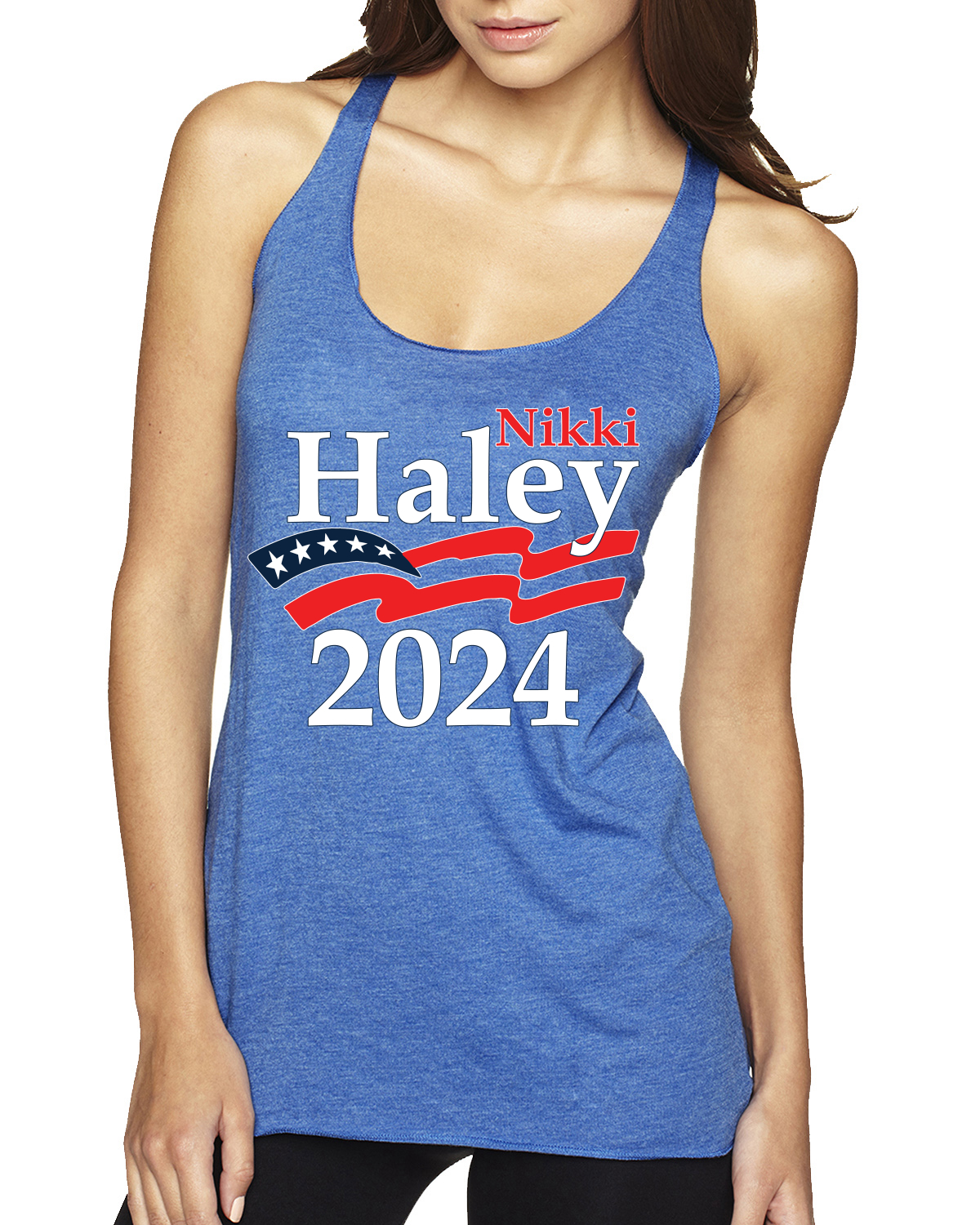 Camiseta sin mangas Haley 2024 Waving Flag American Pride Tri-Blend Racerback - Imagen 7 de 7
