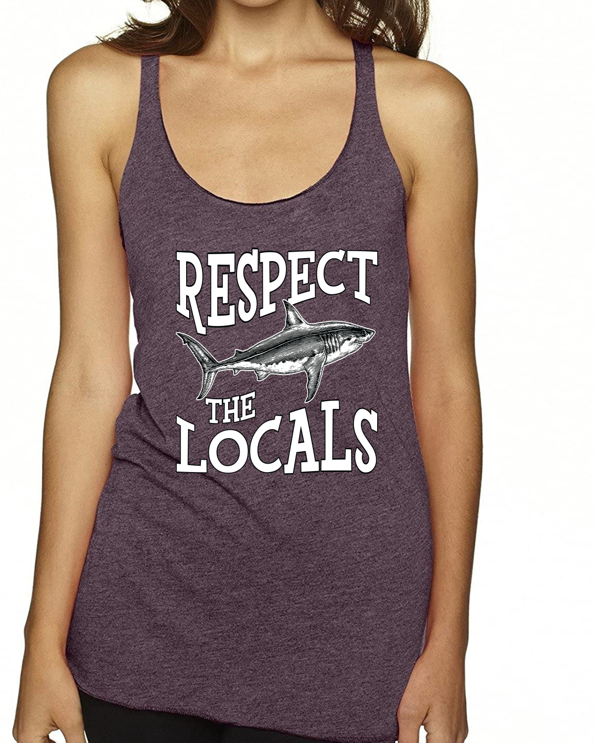 Respect The Locals Save Our Oceans Shark Animals Tri-Blend Racerback Tank Top - Picture 9 of 9