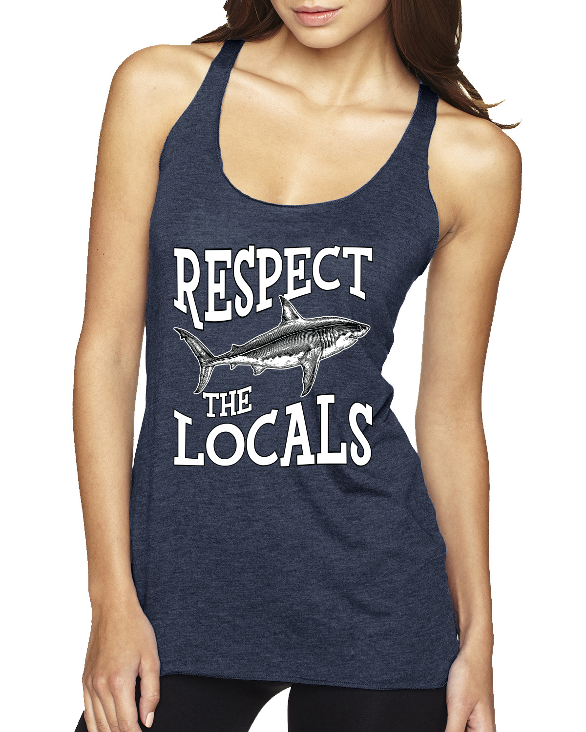 Respect The Locals Save Our Oceans Shark Animals Tri-Blend Racerback Tank Top - Picture 7 of 9